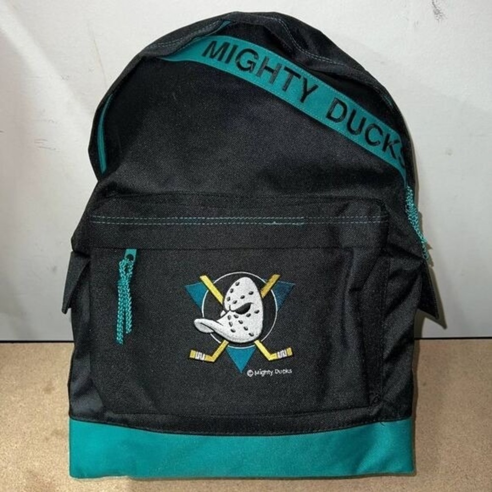 Vintage Anaheim Mighty‎ Ducks Backpack Bag Black NHL Nasco Embroidered